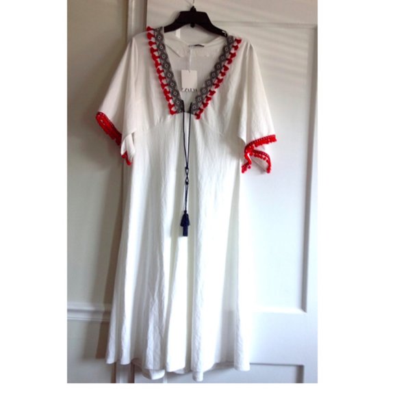 Zara  Bohemian  Pom Pom Tassel Dress - Picture 5 of 14